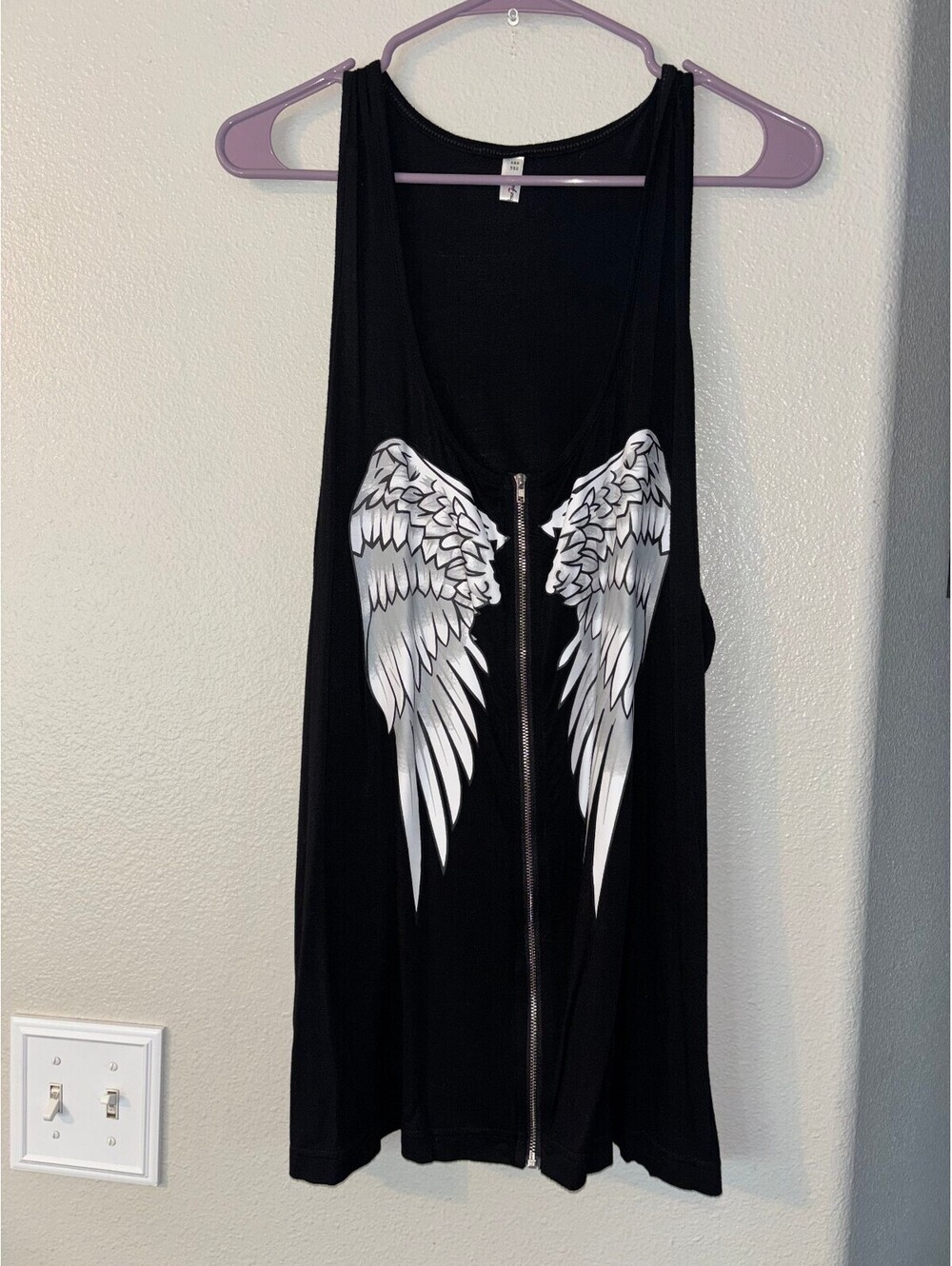 Rosegal Plus Size 5X Black Angel Wings Graphic Full Zip Tank Top Gothic Goth